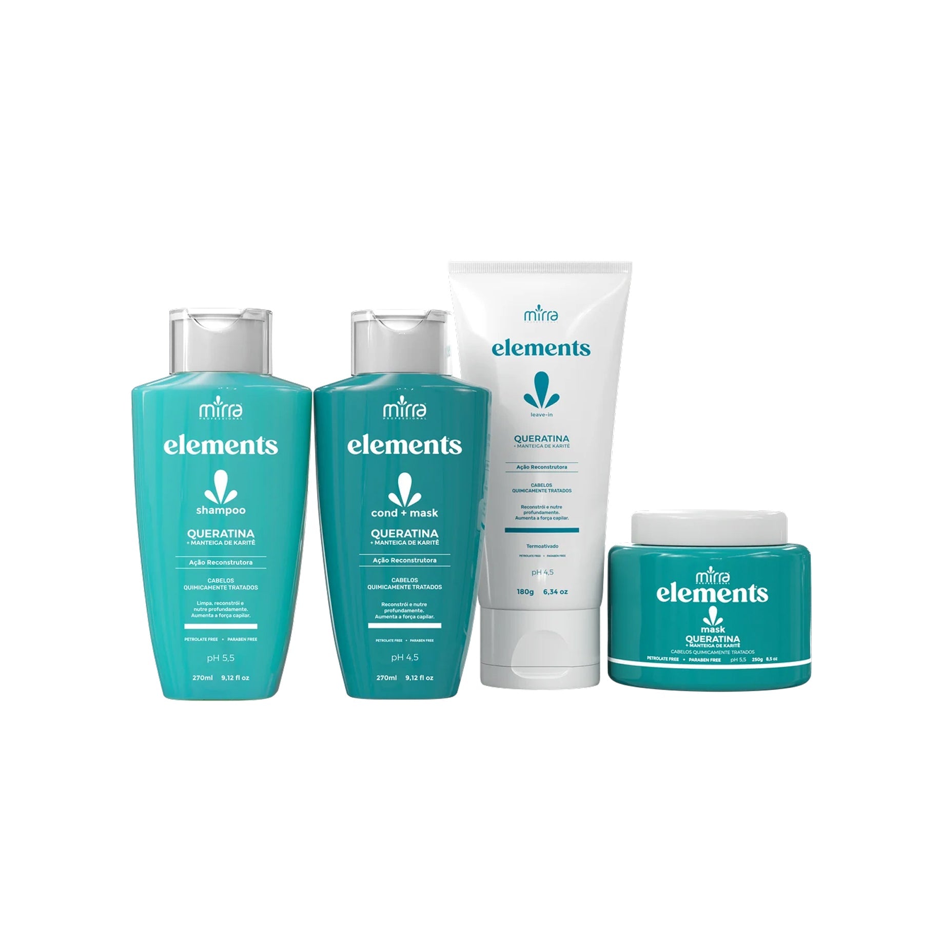 MIRRA KIT QUERATINA E KARITE SHAMPOO 270ML + CONDICIONADOR 270ML + MASCARA 250G + LEAVE-IN 180ML