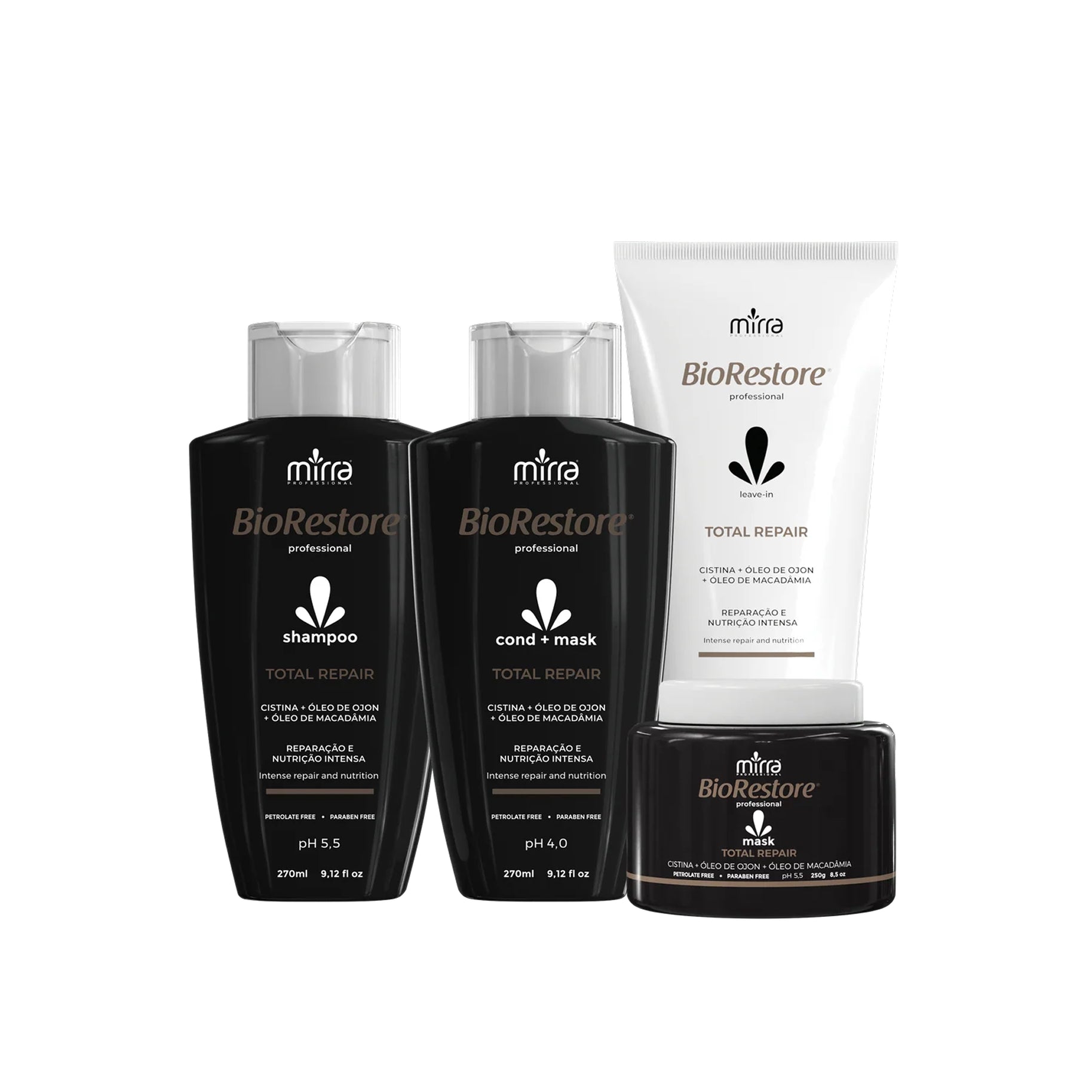 MIRRA KIT TOTAL REPAIR SHAMPOO 270ML + CONDICIONADOR 270ML + MASCARA 250G + LEAVE-IN 180ML