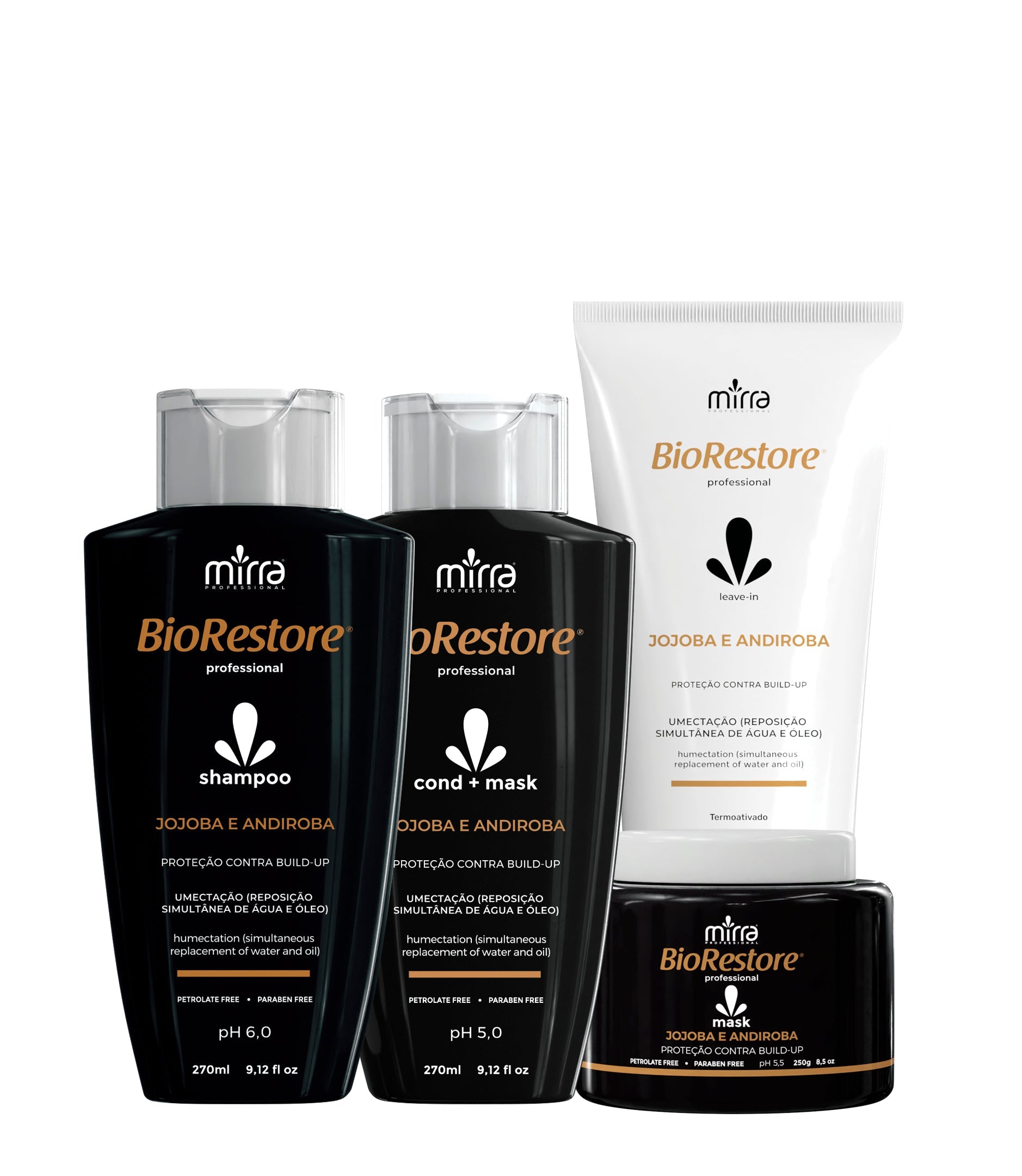 MIRRA KIT JOJOBA E ANDIROBA SHAMPOO 270ML + CONDICIONADOR 270ML + MASCARA 250G + LEAVE-IN 180ML