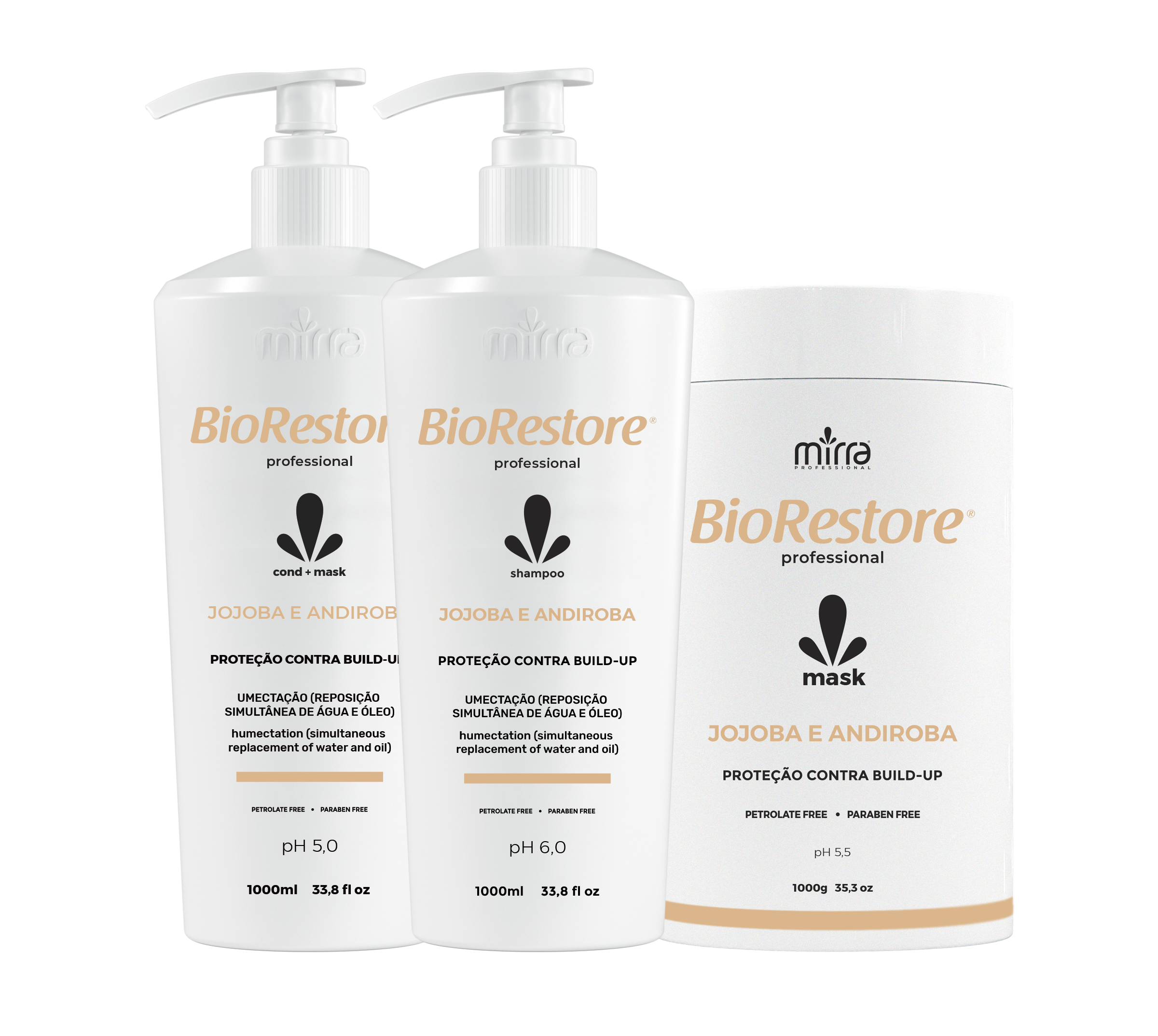 MIRRA KIT JOJOBA E ANDIROBA SHAMPOO 1L + CONDICIONADOR 1L + MASCARA 1KG